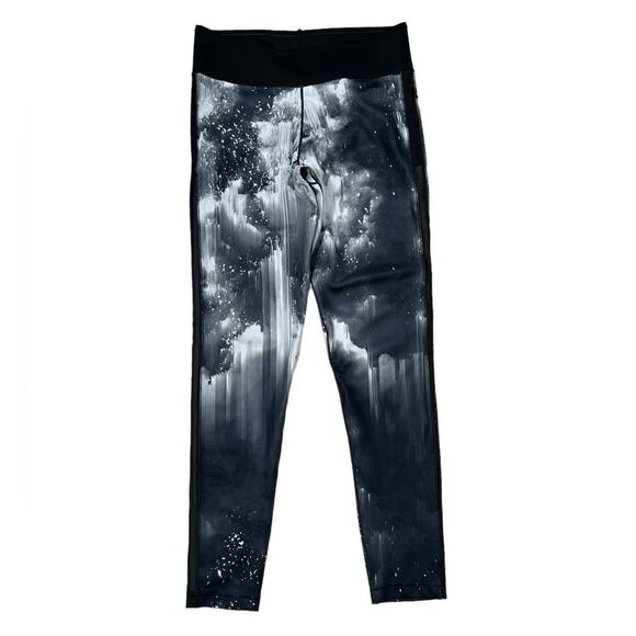 Adidas Climalite Black & White & Grey Tie Dye Mid Rise Activewear Legging - Picture 3 of 10